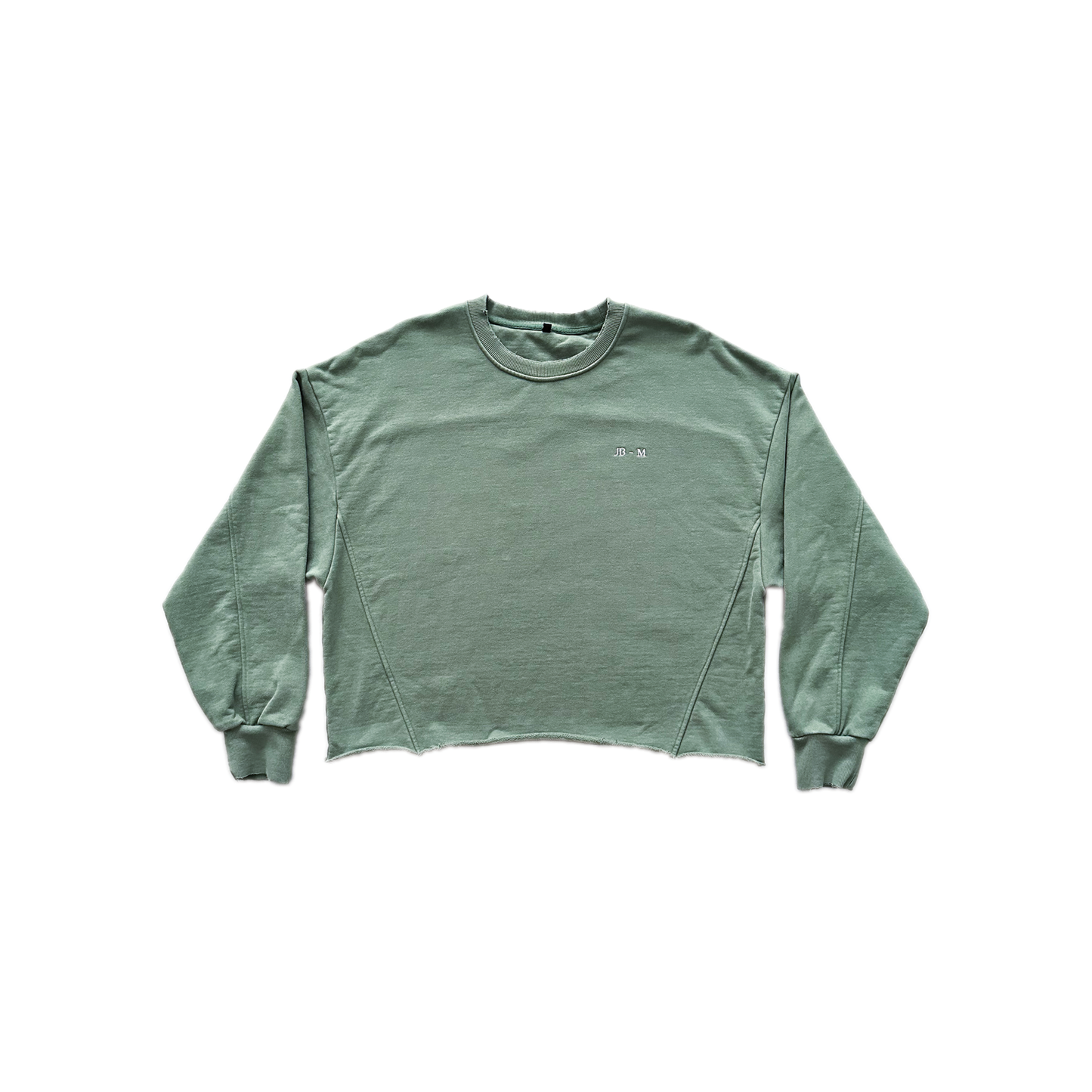 CROPPED CREW NECK SWEATER IN SAGE