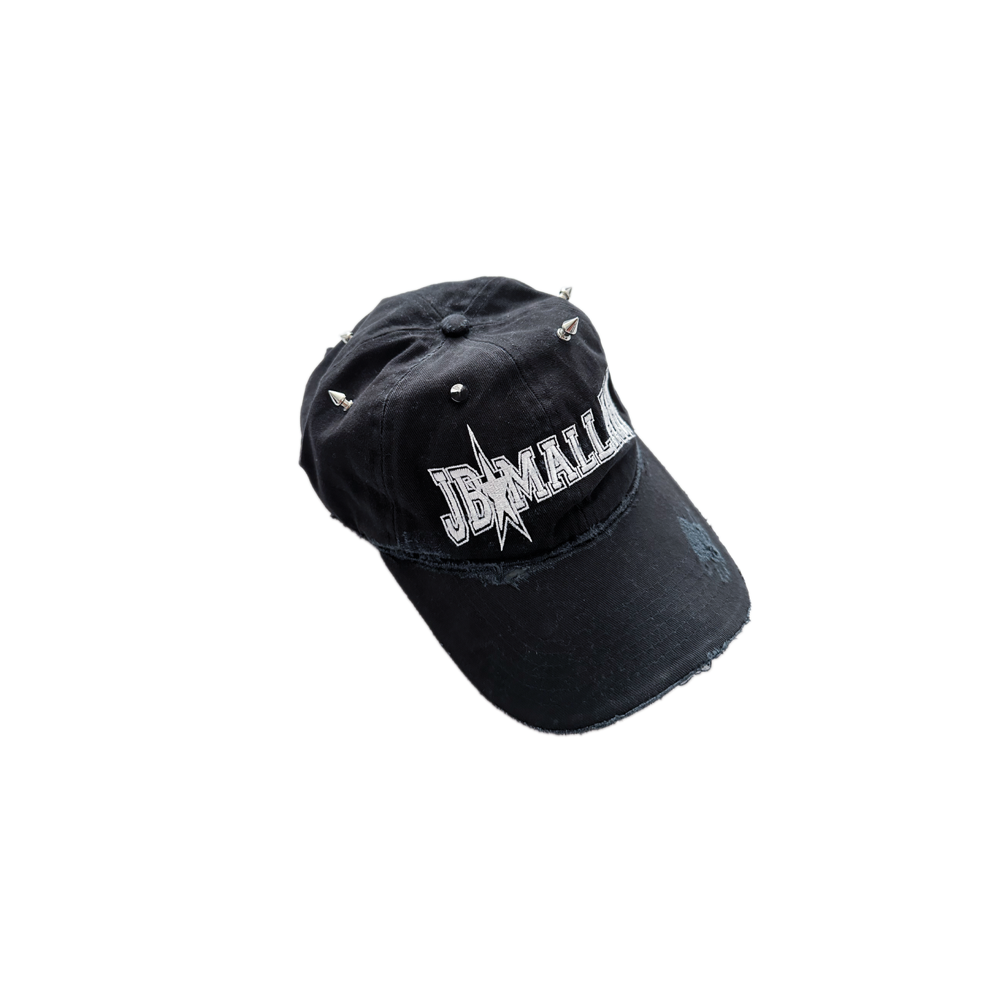 DISTRESSED STUDDED VARSITY CAP IN BLACK