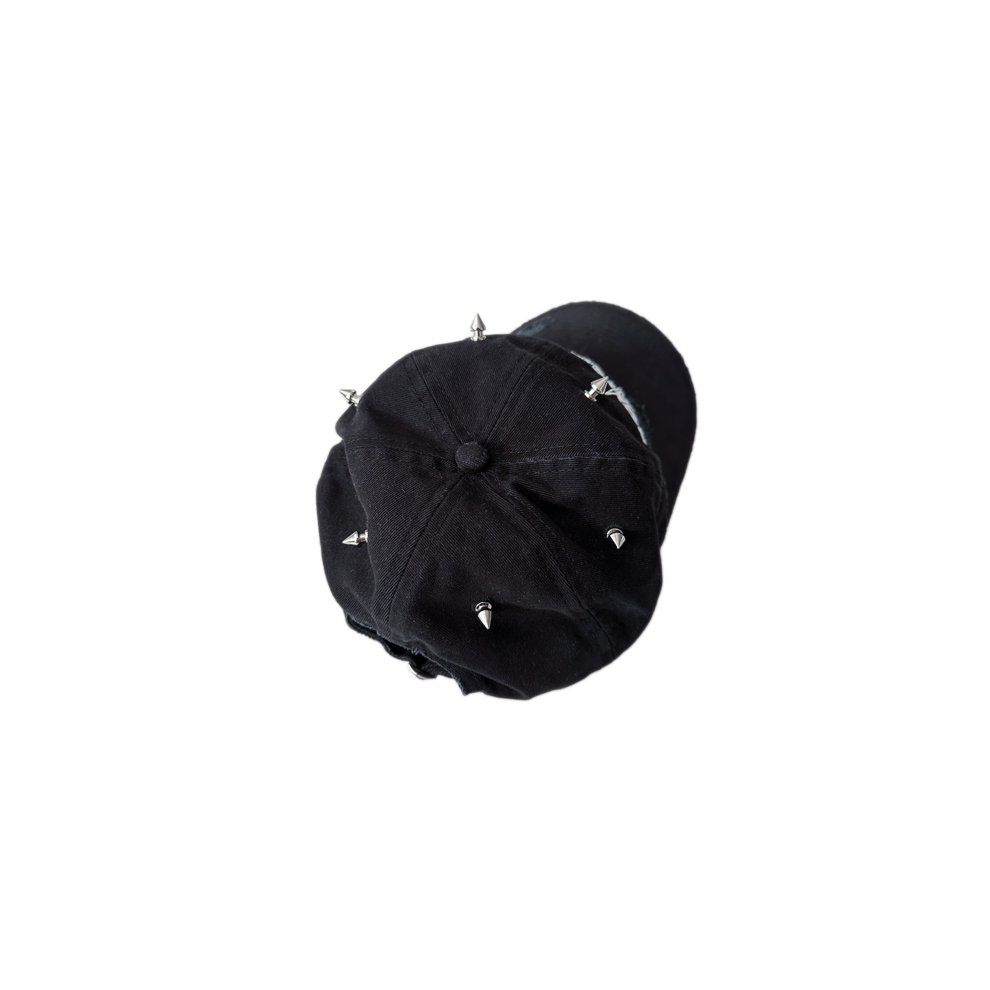 DISTRESSED STUDDED VARSITY CAP IN BLACK
