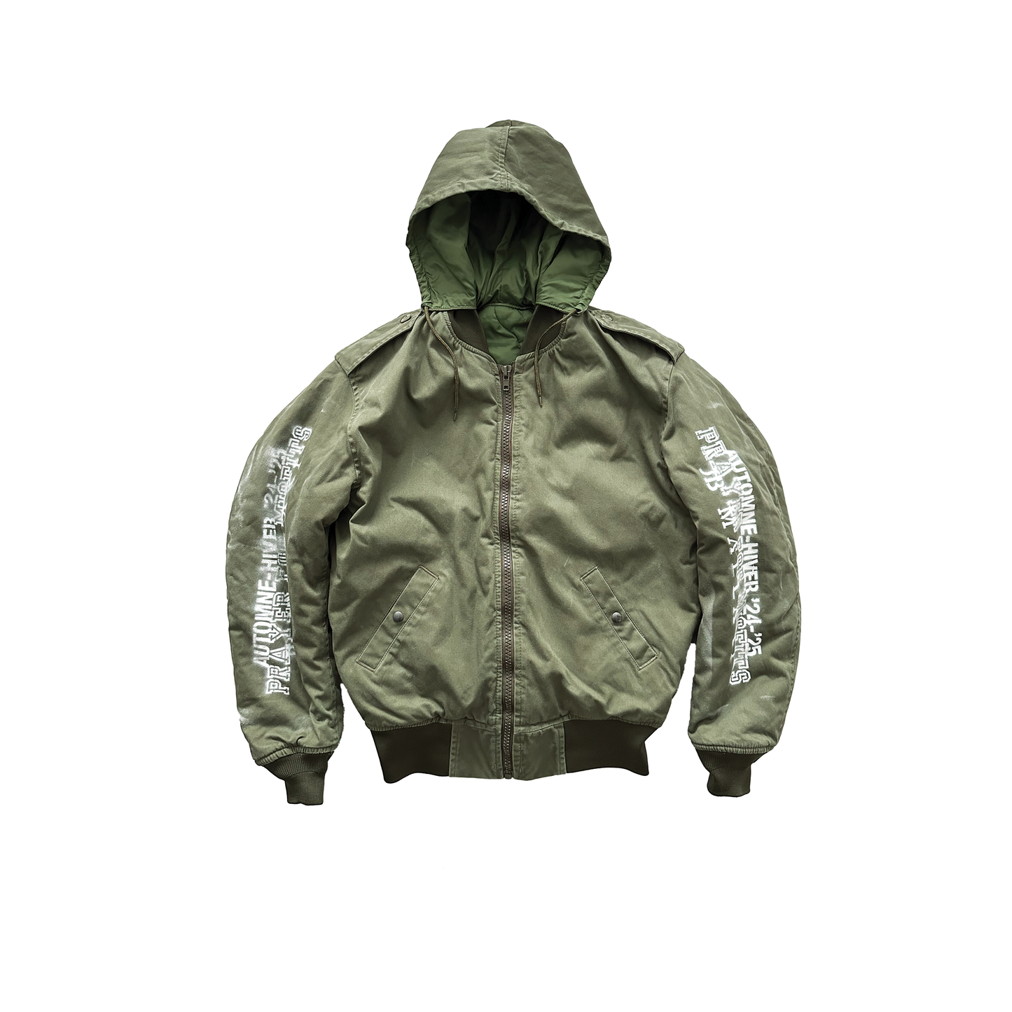VINTAGE HOODED BOMBER IN MILITARY GREEN