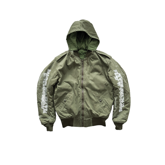 VINTAGE HOODED BOMBER IN MILITARY GREEN