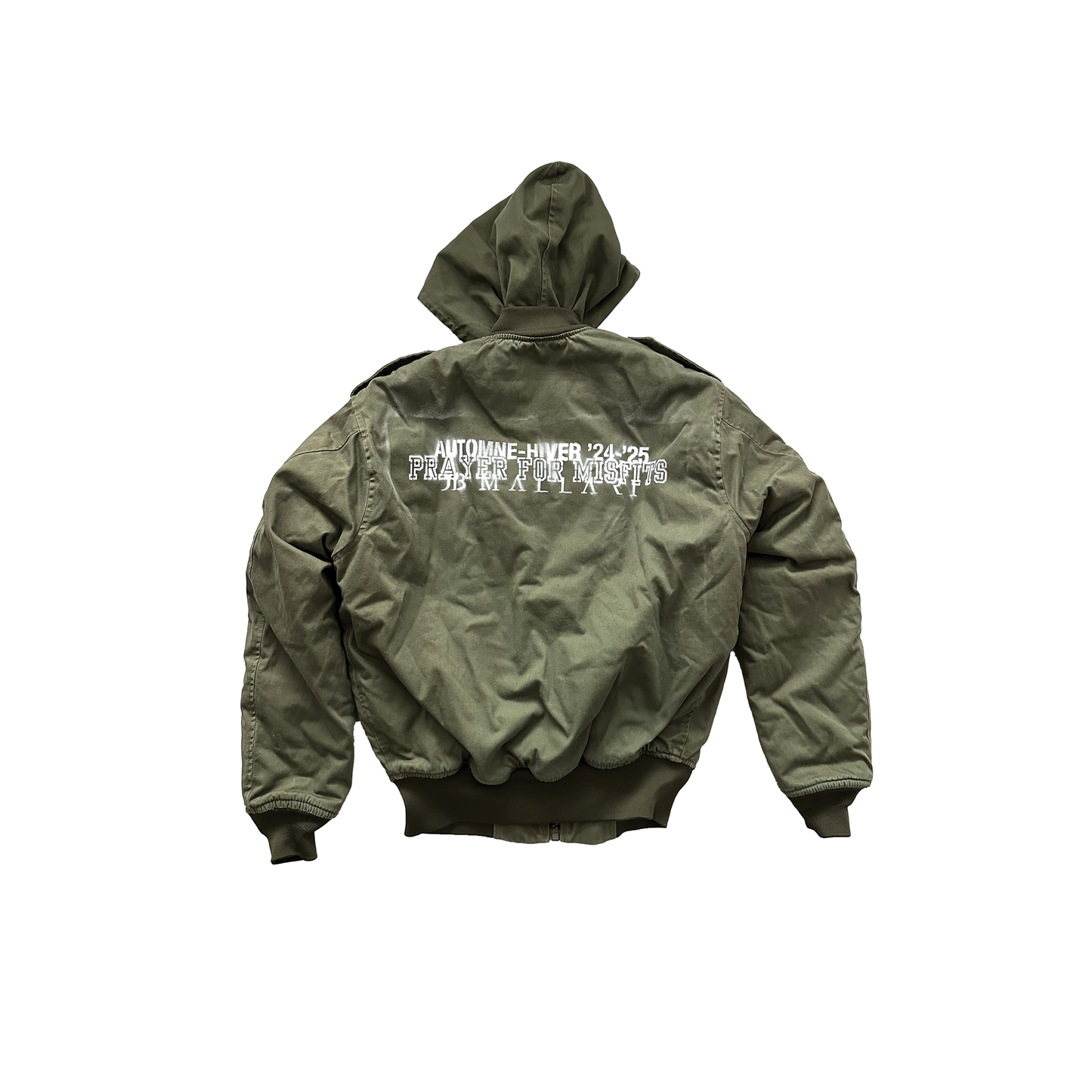 VINTAGE HOODED BOMBER IN MILITARY GREEN