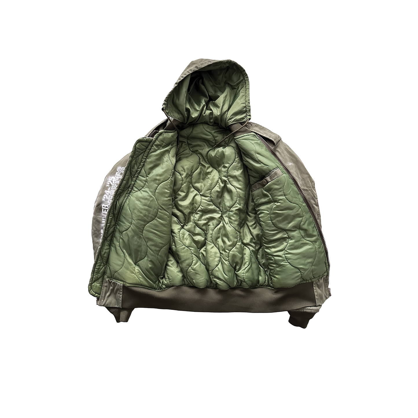 VINTAGE HOODED BOMBER IN MILITARY GREEN