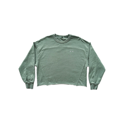 CROPPED CREW NECK SWEATER IN SAGE