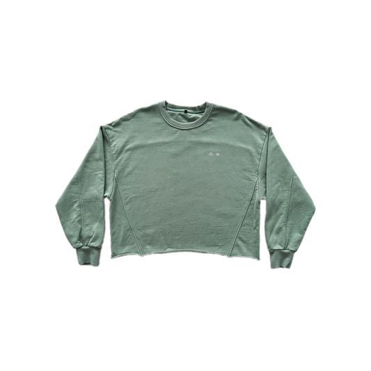 CROPPED CREW NECK SWEATER IN SAGE