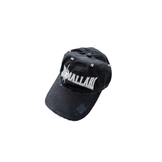 DISTRESSED STUDDED VARSITY CAP IN BLACK