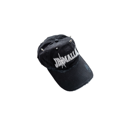 DISTRESSED STUDDED VARSITY CAP IN BLACK